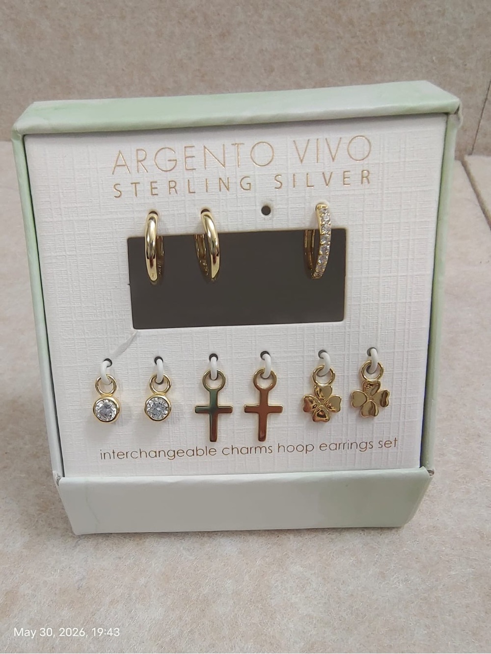 Argento Vivo Gold Interchangeable Charm Hoop Earrings Set - Gold and Clear